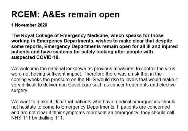 @RCollEM statement in response to reports that Emergency Departments will turn patients away if coronavirus is not reined in: ow.ly/NizW50C8jyc