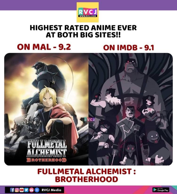 RVCJ Movies on X: Highest Rated Anime series 🔥  #fullmetalalchemistbrotherhood #anime #anime #mal #imdb #rvcjmovies   / X