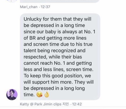 they pretend as ot7 when arguing with other fans. another acc katty ( https://twitter.com/kattypark12 ) advised this to people in the gc. she knows a lot and dms about naver and non-naver articles. katty always retweets and shares news from pjm_data and pjm_diary_ in gcs.