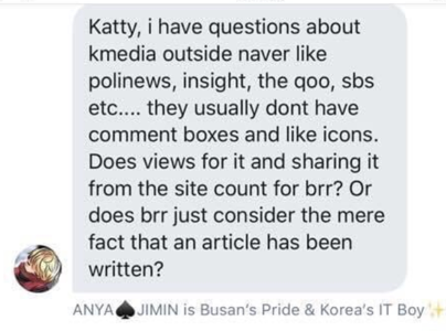 they pretend as ot7 when arguing with other fans. another acc katty ( https://twitter.com/kattypark12 ) advised this to people in the gc. she knows a lot and dms about naver and non-naver articles. katty always retweets and shares news from pjm_data and pjm_diary_ in gcs.