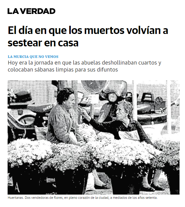 El día en que los muertos volvían a sestear en casa. Hoy era la jornada en que las abuelas deshollinaban cuartos y colocaban sábanas limpias para sus difuntos. Lo cuenta <a href="/antoniobotias/">Antonio Botías</a> en este interesante artículo de <a href="/laverdad_es/">laverdad_es</a> 🗞️ #Murcia #Historia 

laverdad.es/murcia/ciudad-…