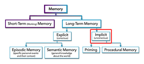 And that is not all! Let us now add in the demand on your cognitive system (your ‘thinking’)This is another simple model about how memory works. The part to pay attention to here is your implicit memory in red below