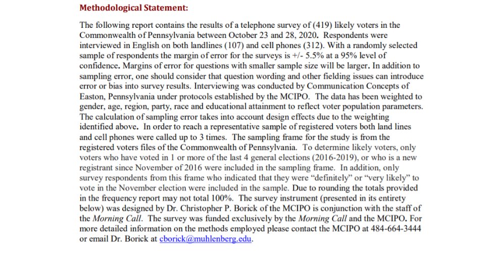 Looking at state level polls and what makes an A+ rating on 538.In the tipping point state of Pennsylvania Muhlenberg are rated "A+". They're one of six out of over 400 polling firms in the US with this top rating. This is their methodology: