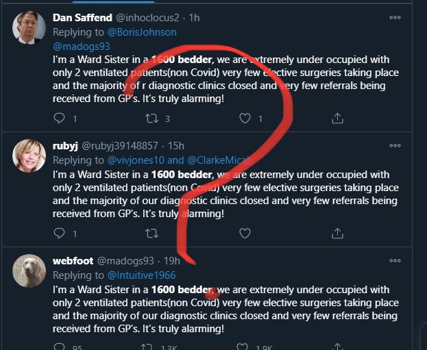 alistaircoleman's tweet image. New “1600 bedder” copypasta doing the rounds on Twitter and Facebook. Your Disinfo Squad™️ is checking it out, but there are a lot of ward sisters at anonymous hospitals posting the same thing.