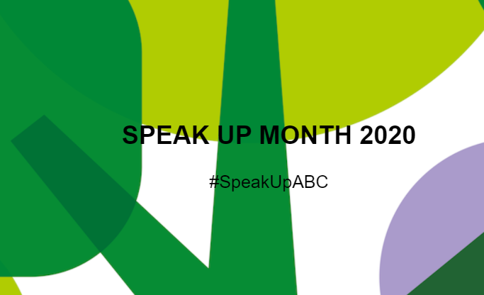 Graphic describing Speak Up Month 2020 with hashtag #SpeakUpABC