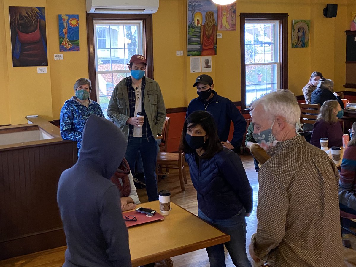 First stop for <a href="/SaraGideon/">Sara Gideon</a> on Sunday: Dropping by Flexit Cafe and firing up volunteers before they go canvass in Ellsworth. 

Two days left and Downeast is excited to send <a href="/SaraGideon/">Sara Gideon</a> to the Senate!

#mepolitics #MESen