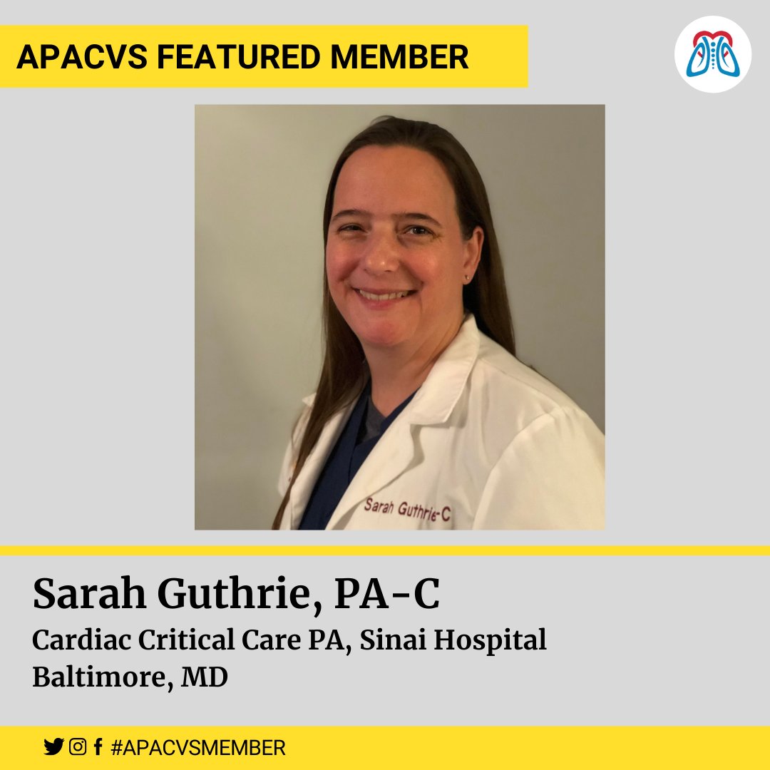 APACVS_1981's tweet photo. The APACVS member of the month! Sarah Guthrie, PA-C is a Cardiac Surgery Intensive Care Provider at Sinai Hospital in Baltimore, MD. https://t.co/kudvsaUyWf #MedEd #FOAMed #cardiotwitter #PhysicianAssistant #PAmedtwitter #YourPAcan #PAsDoThat #YourPAcanHandleIt #CriticalCare https://t.co/lTdMOLHGzs