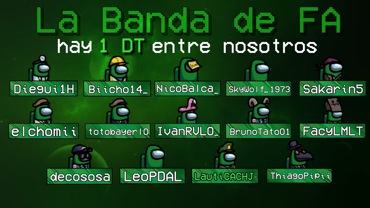 ¡Hay un DT entre nosotros! 😆

Estos son los jugadores que vestirán la camiseta verde de la Banda por <a href="/IESAFIFAar/">IESA Argentina</a>

Al estilo de Among Us, presentamos nuestro equipo para esta temporada. Vamos por todo y más 💚😍