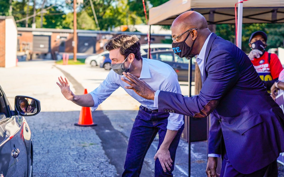 ReverendWarnock's tweet photo. Waving goodbye to Sen. @Perduesenate and Sen. @Kloeffler on Election Day like https://t.co/mJroAAshlH