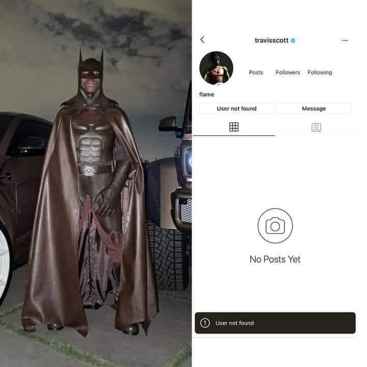 venicebitcx's tweet photo. o Travis Scott desativou o Instagram após sofrer ataques racistas por causa da sua fantasia de Batman. pra isso ninguém liga! útil mesmo é subir tag com o nome da Kendall por causa de uma festa https://t.co/bXkBGtSsuV