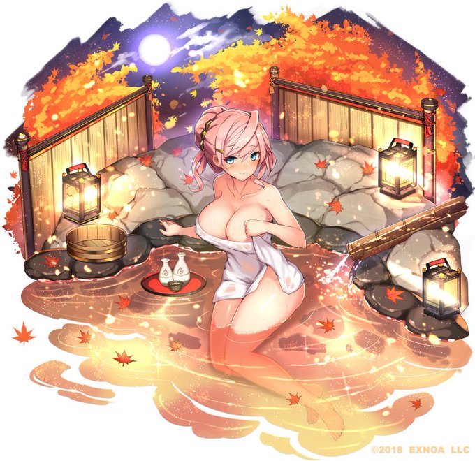 DMMGAMESさんのジェミニシードにて、温泉バージョンのウェンドリンさんのデザイン+イラスト描かせていただきました。よろしくおねがいします～ほろ酔い温泉好きお姉さん 