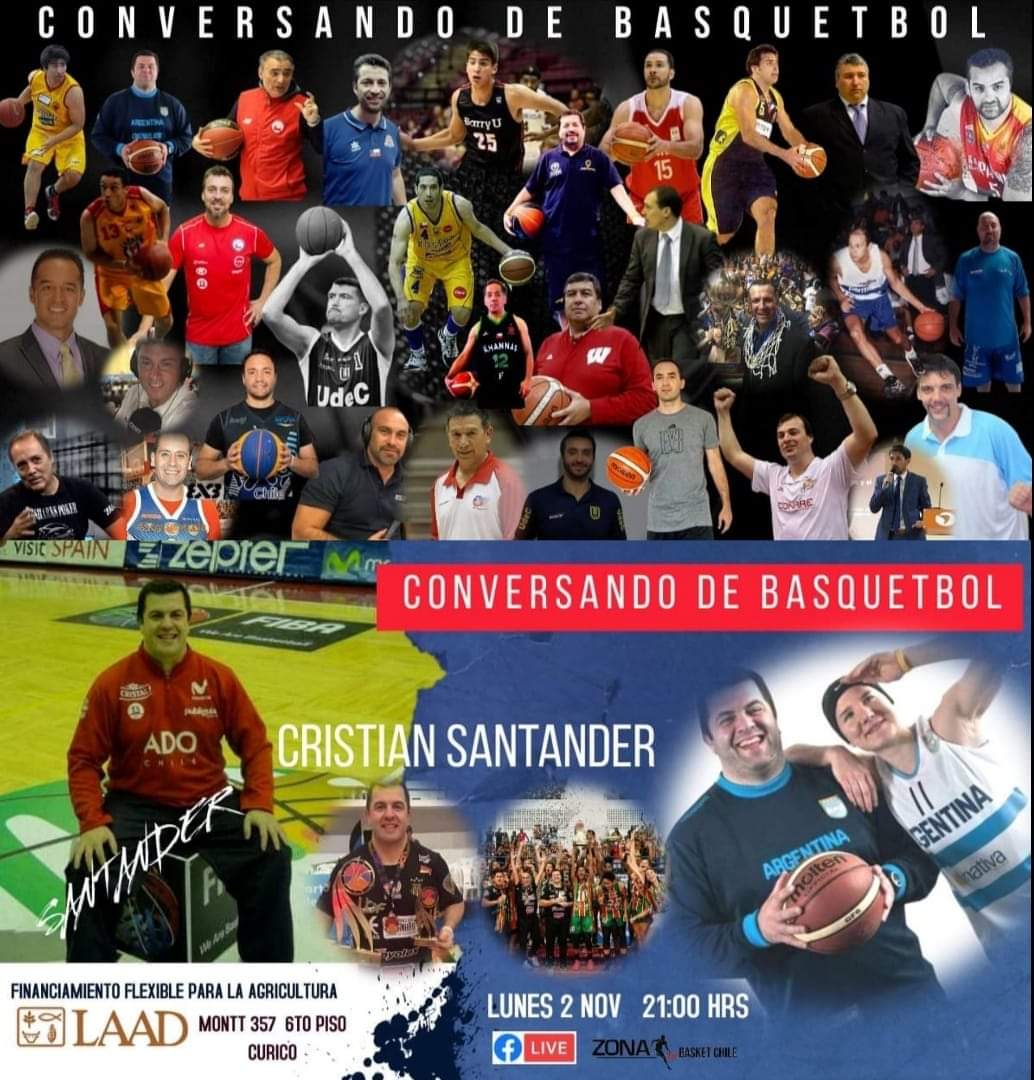 Este Lunes 2 de Noviembre estaremos en vivo con CRISTIAN SANTANDER, Técnico de Chile nos contará de la Preparación de la Roja Cestera para la segunda ventana FIBA a realizarse en la “burbuja” de Buenos Aires  y su historia en el Basket 🕘21:00 horas.