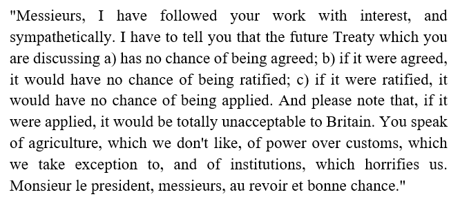 "Monsieur le president, messieurs, au revoir et bonne chance."(see:  https://www.independent.co.uk/arts-entertainment/historical-notes-mr-brethertons-retreat-from-europe-1118343.html)7/