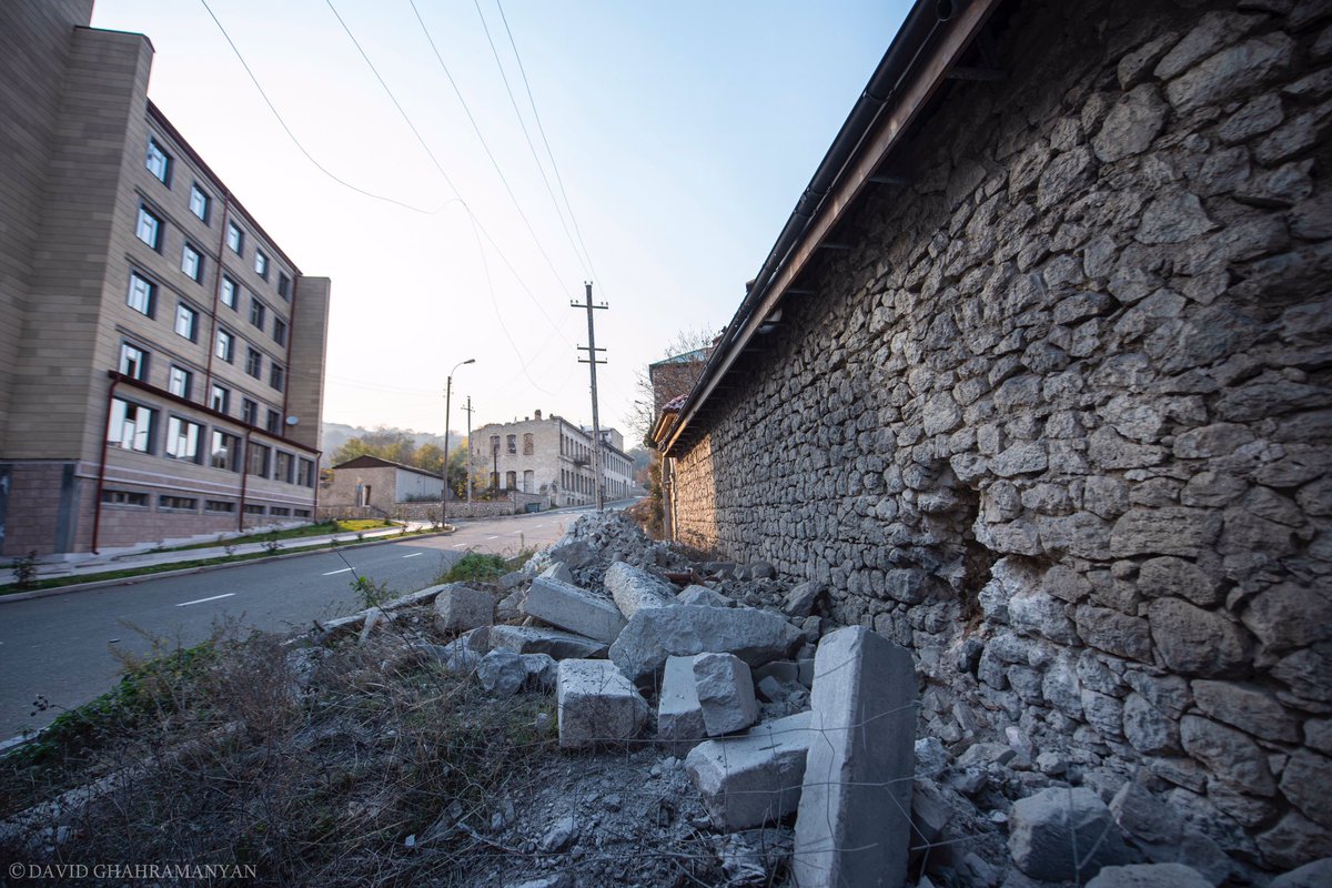 MFAofArmenia's tweet photo. As a result of deliberate shelling of the civilian infrastructure of #Artsakh/#NagornoKarabakh by armed forces of #Azerbaijan, Gohar Agha Upper #Mosque, Yeznik Mozyan Vocational School, #Shushi Technological #University were targeted. https://t.co/xp4r3uydb2