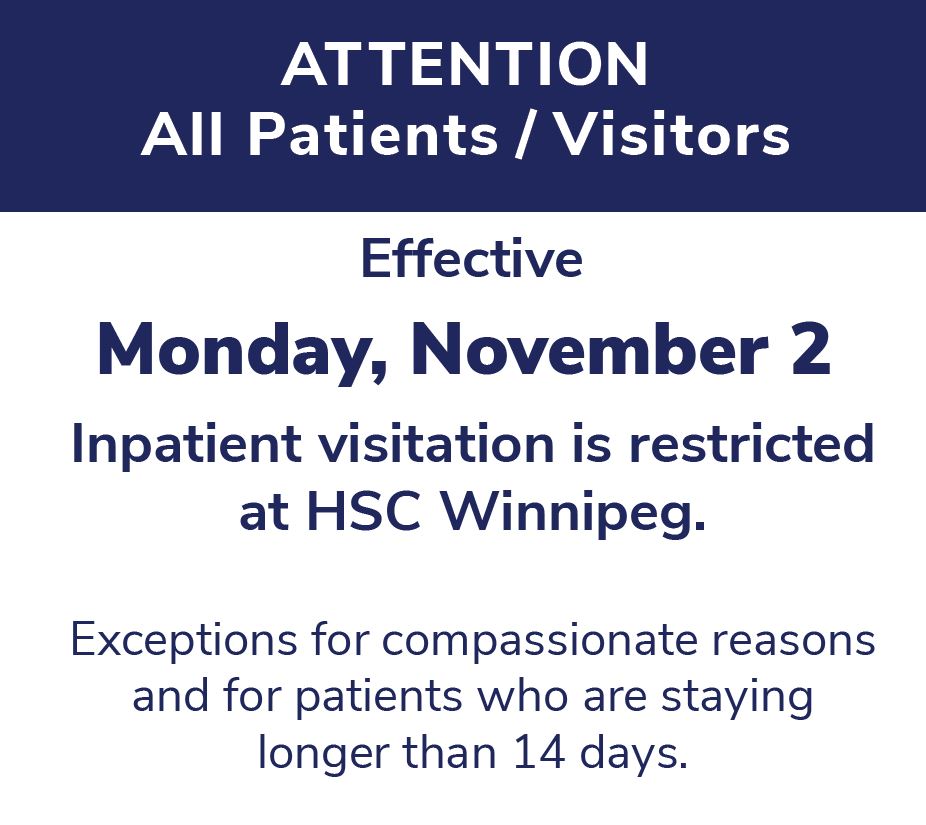 Starting tomorrow, visitor access for inpatients will be restricted across hospitals in the Winnipeg Metropolitan Region. #RestartMB #MBPRS