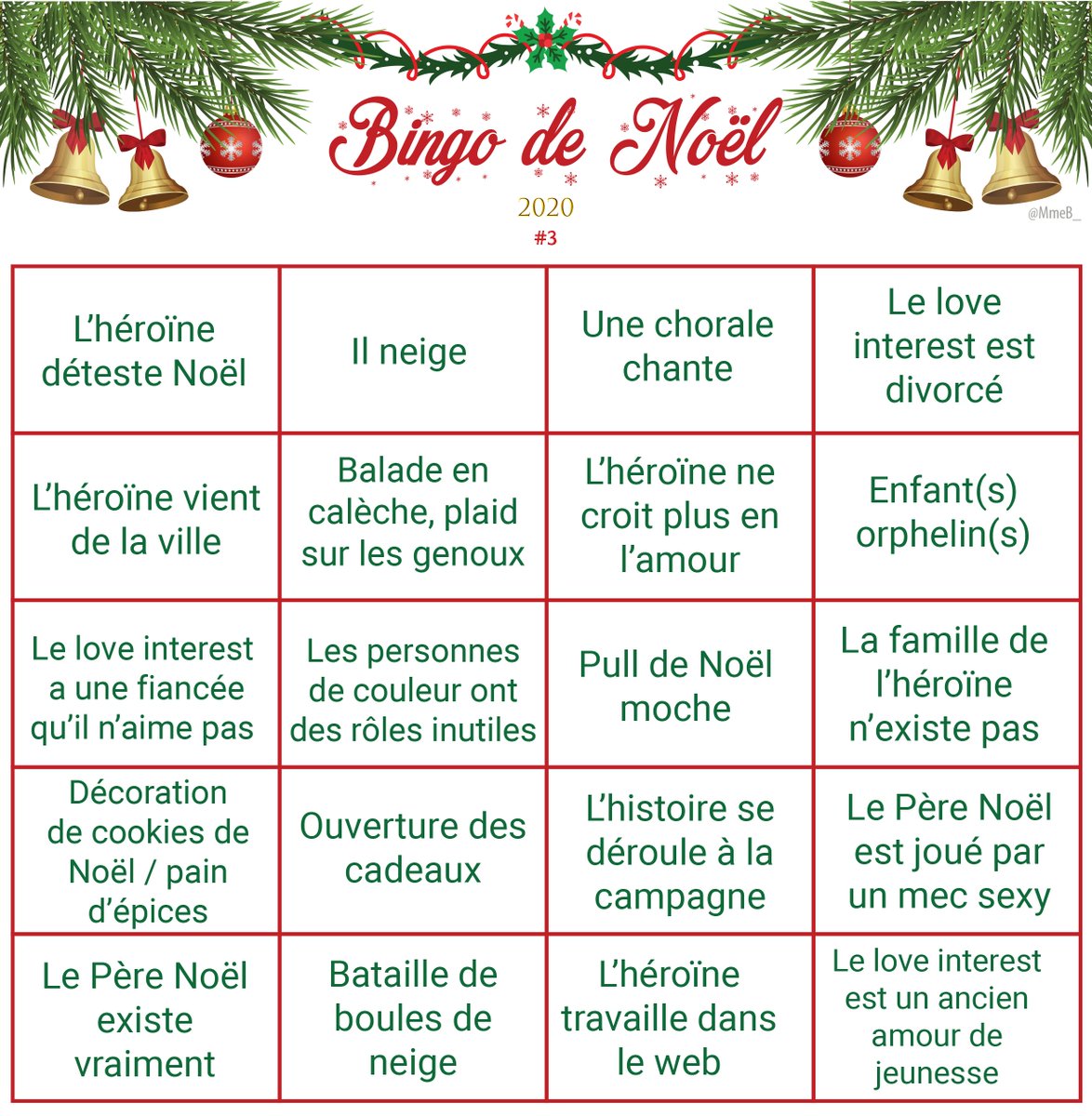🎄📺🎅 La saison de Noël commence maintenant, le bingo 2020 des téléfilms est arrivé ! Cette année on a une maxi grille à 60 cases et 3 grilles à 20 cases pour jouer à plusieurs. On ne se refuse rien, c'est le confinement ! 🎅📺🎄