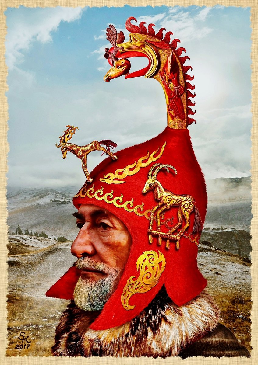 Portrait of the Pazyryk Scythian chieftain, in a headdress, from the Pazyryk Barrows, Altai, Vth-IVth C. BCPortrait of the Kamensk culture Scythian chieftain, in a headdress, based on finds in Lokot-4a burial ground, Lokot village, right bank of the Aley river, Altai, IV C. BC