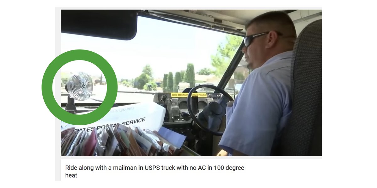 The design prioritized the service and repair of the vehicle, but mostly neglected the operator. The LLV arrived with no air conditioning. Drivers run these tiny fans or drive their vehicles into friendly meat lockers during their lunch break  https://forum.federalsoup.com/default.aspx?g=posts&m=808024#post808024