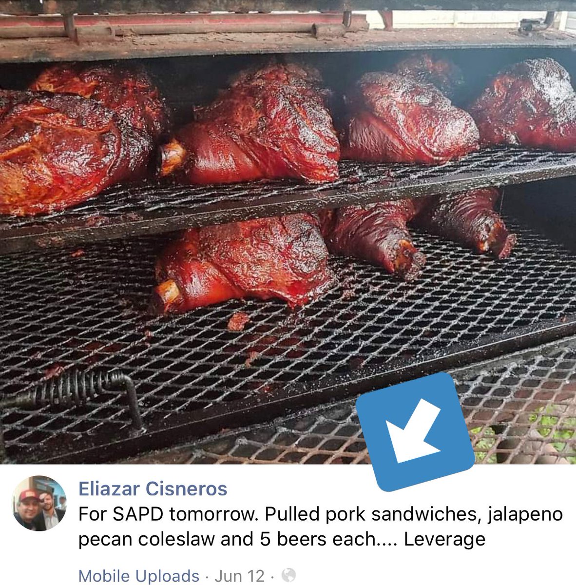 Trump supporter Eliazar Cisneros likes to donate food to cops which he calls “leverage.”Looks like Eliazar expects unjust favors in return when he served the San Antonio Police Department back in July.