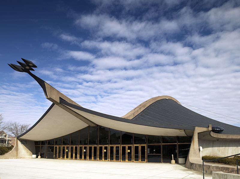38. Ingalls Rink, New Haven, CT. Home of  @Yale hockey. The "Yale Whale" is perhaps the most interesting looking hockey rink you'll ever find. Built to look like a skate and convey motion, the undulating roof is matched by a similar design of the seating bowl.
