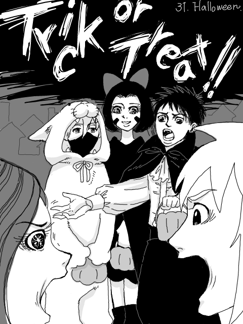 momiji572's tweet image. #obitober2020 31.halloween
o「クシナァアアアア！菓子くれよぉおおおお！！！」
k「少しは遠慮をしろぉおおお！！」
k/r「「こんばんは～」」
m「うちの子たち可愛いぃいいいい！！！」

楳i図iかずお風。怖さが足りない。