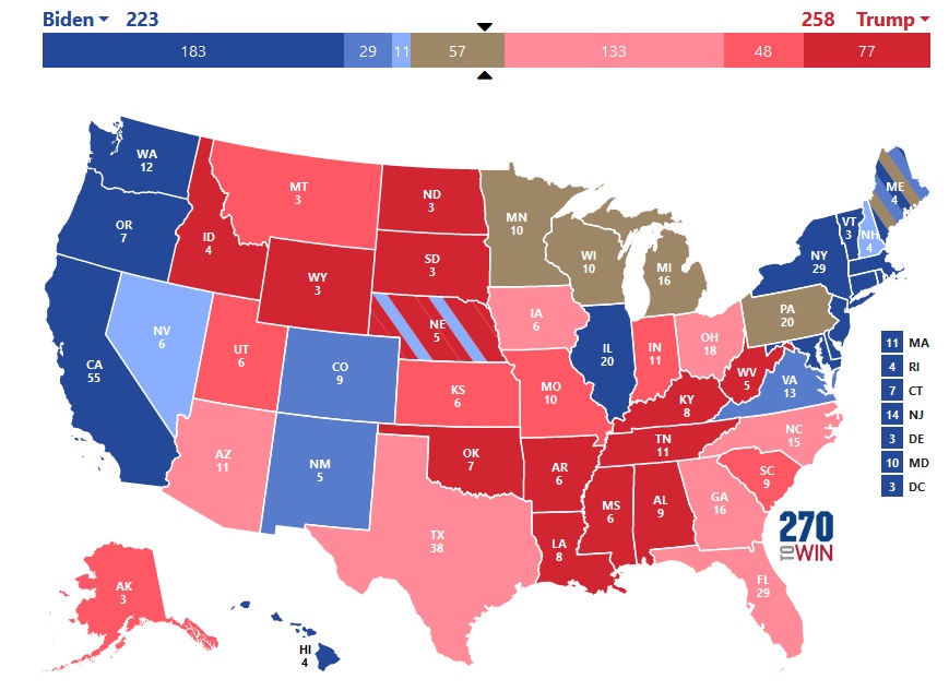 So basically this is what the map looks likeBiden must win Pennsylvania and MichiganCan lose either Wisconsin or Minnesota but then can't lose NH, NV, NH or ME/NE districtIt's a much tougher path for Biden, but I think he is slightly ahead in all four rust belt states14