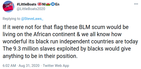 Despite his choice of branding, Jeremy Davis’ twitter account  @littleboats2020 (stolen valour, much?) seems to be about a lot more than just boat crossings.One quickly finds a laundry list of far right talking points, with BLM being a particular target of his ire.