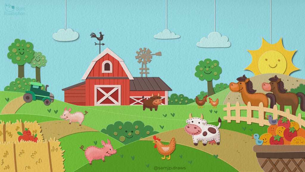 DirIllustration's tweet photo. "Ee i ee i oh!" ๐ฎ๐ท๐ถ #Farmyard fresh #background #design by @samjp_draws for the #interactive earning platform Hellosaurus.
-
View more #playful work here: https://t.co/YOyASB9I98
-
#kidlitart #whimsical #education #toys #samillustration #paperart #farm #games #educationalgame https://t.co/ZTImu870pb