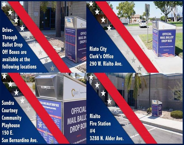 MayorDRobertson's tweet photo. There are three secure ballot box locations to allow city and county voters to deposit official mail ballots 24/7 through November 3rd. #vote #vota #officalballot #MayorDeborahRobertson #rialtopride #rialtomayor #reelectmayordeborahrobertson2020 #bridgetoprogress #teamrobertson https://t.co/8VeaiOKgLk