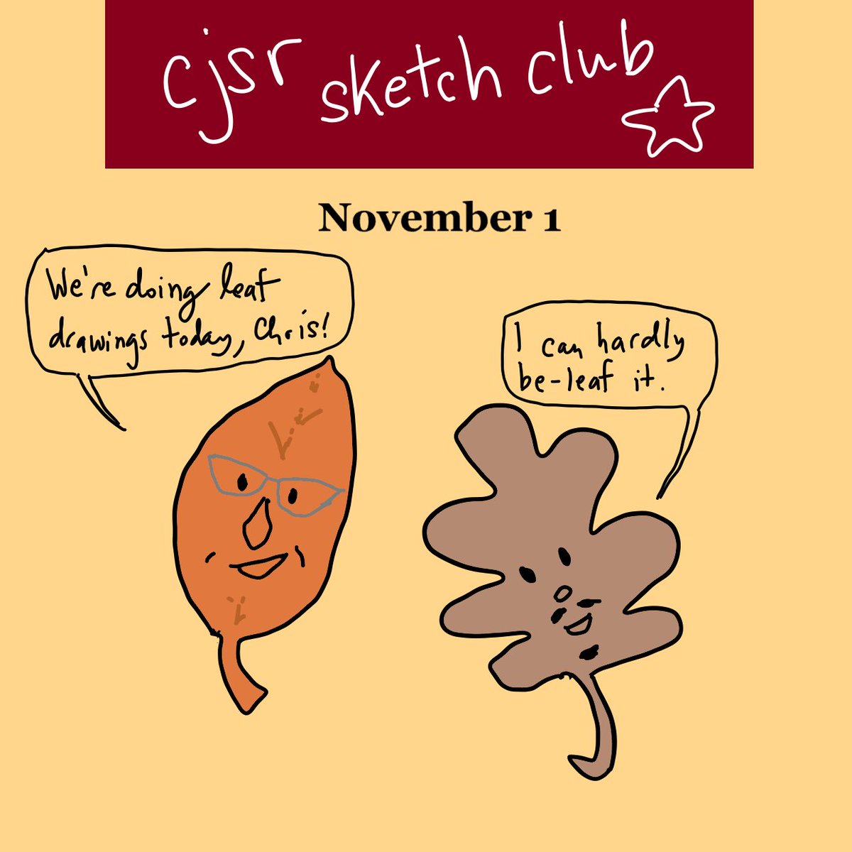 CJSR's tweet photo. Today's #CJSRSketchClub challenge: Find a leaf or a few (flat and still flexible is best), spread paint or ink lightly on one side and press onto a piece of paper, then make it part of your sketch and draw an animal. 
#AudioPassport #FunDrive2020 https://t.co/Jju5uoiMef