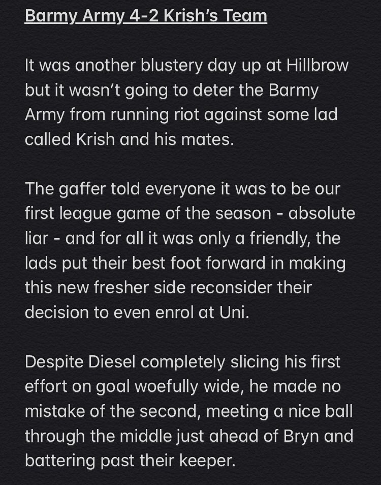 BUCC_Panthers's tweet photo. MATCH REPORT - 
Barmy Army 4-2 Krish’s Team
Cheers to Fresh for the write up, going into lockdown with that 100% record #UNBARMABLES https://t.co/Bv4n57ZHmg