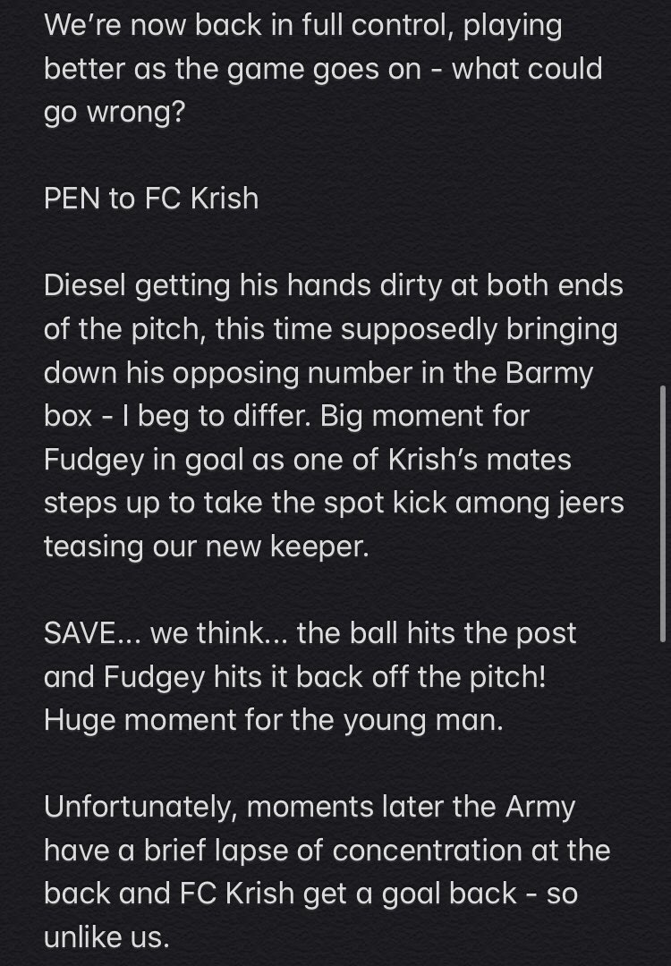 BUCC_Panthers's tweet photo. MATCH REPORT - 
Barmy Army 4-2 Krish’s Team
Cheers to Fresh for the write up, going into lockdown with that 100% record #UNBARMABLES https://t.co/Bv4n57ZHmg