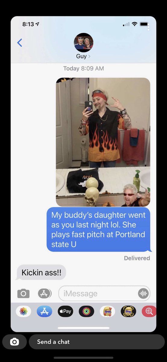 olivia_jane11's tweet photo. My buddy’s Dad knows Guy Fieri and sent him a pic of my costume last night! Made my Halloween🔥 @GuyFieri @CooperViggers #Flavortown https://t.co/OZadYtsLwW