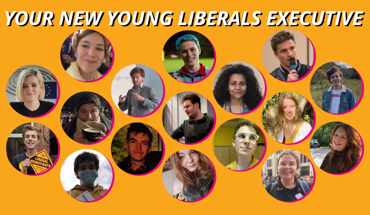 YoungLiberalsUK's tweet photo. And there we have it! Met your new Young Liberals executive. 

Make sure to get in touch with any ideas or questions, and hopefully we'll get to (virtually!) meet you all soon💛 https://t.co/wZ5IkWFnKh