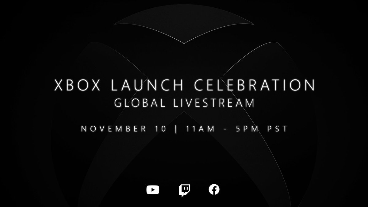Xbox's tweet image. Celebrate the start of a new generation with us!

Join our #XboxLaunchCelebration stream on November 10 from 11am-5pm PST. Virtual fist-bumps and digital high-fives highly encouraged.

See you there: xbx.lv/3jINAt7