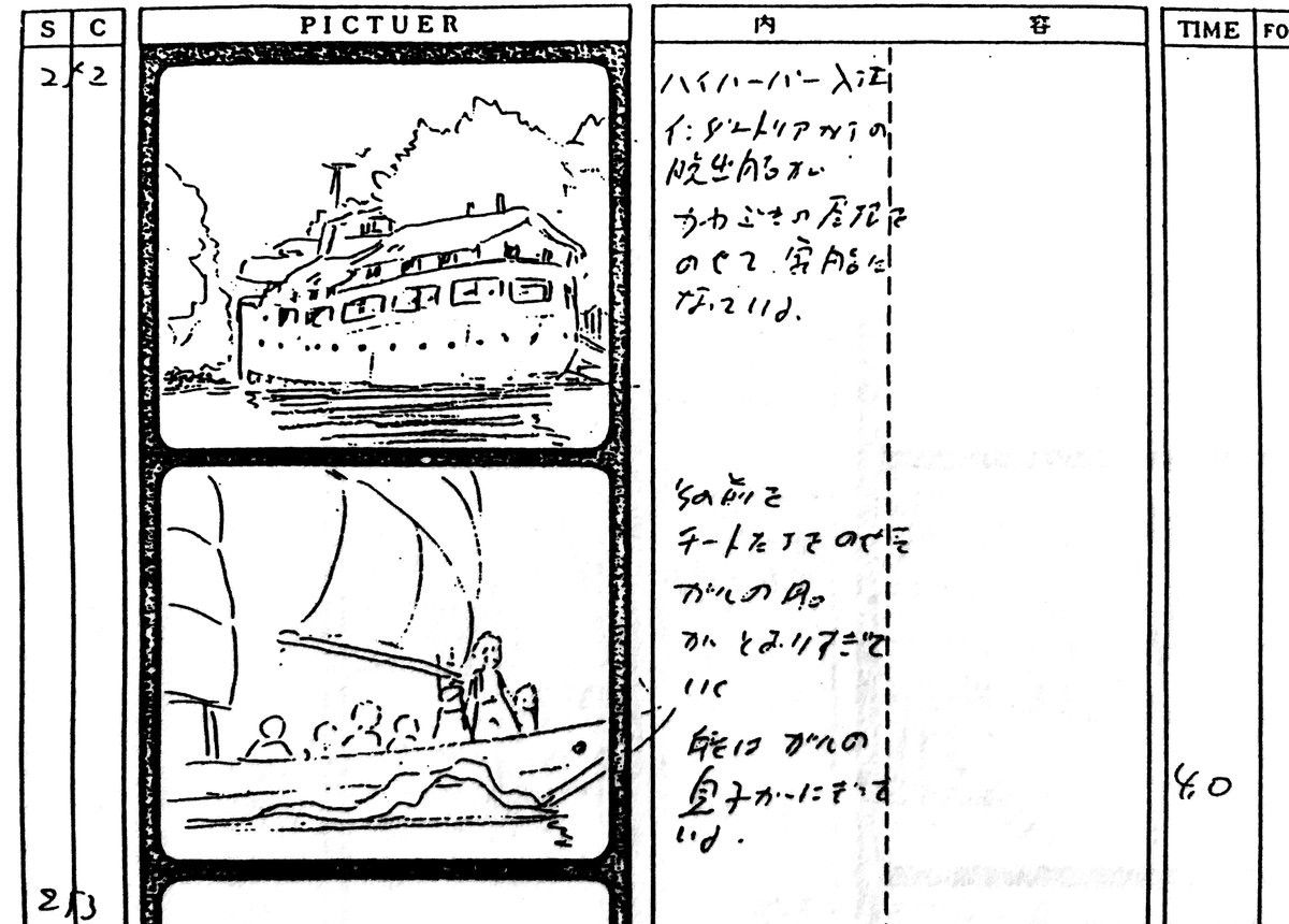 なかなか出番のなかったチートもガルおじさんの船に乗って再登場。舵を握っているのはガルおじさんの息子。
入江に停泊しているインダストリアからの脱出船(サルベージ船)は「かやぶき屋根をのせて家船になっている」。
大勢住めそうですが、誰の「家」なんでしょう?
#未来少年コナン