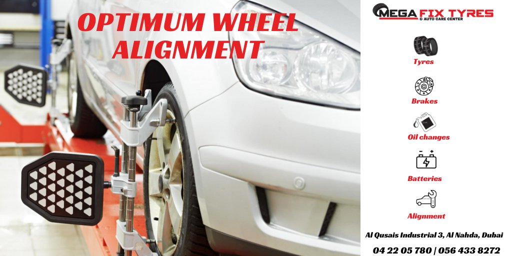 MegaFixTyres's tweet photo. Wheel alignment is the process of ensuring your vehicle's wheels are set to the optimum position, which is unique to each vehicle’s specifications. 

We use award-winning technology to correct your vehicle’s alignment with pinpoint accuracy.

#dubaicars #autocare #autocenterdubai https://t.co/WKBTDBcmcn
