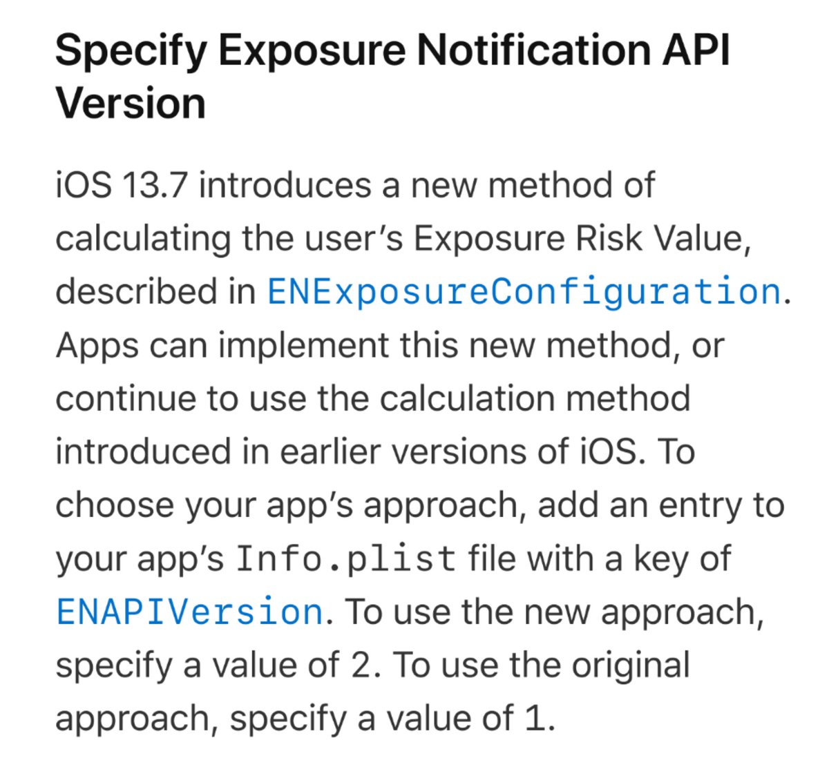 Meanwhile,  @Apple's  #iOS 13.7 which first incorporated  #ExposureNotificationExpress into the operating system was launched at the beginning of September: https://www.forbes.com/sites/davidphelan/2020/09/01/apple-releases-ios-137-surprise-update-with-indispensable-covid-19-upgrade/and this update also included a new method to calculate  #ExposureRiskValue: https://developer.apple.com/documentation/exposurenotification