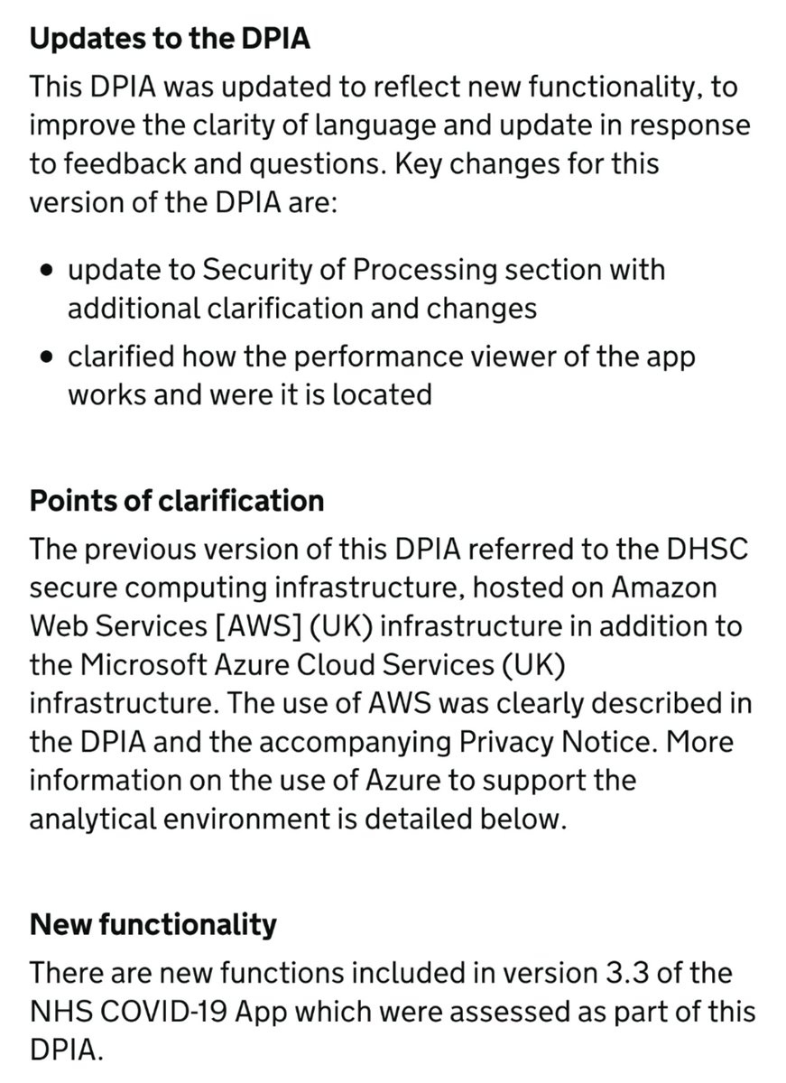 So there are a number of quite complex, significantly interacting 'moving parts' in play for an app that, in the UK, is now at least at version 3.9 - the  #DPIA for  #nhsxCOVID19app having last been updated on 1 October, at version 3.3  https://www.gov.uk/government/publications/nhs-covid-19-app-privacy-information/the-nhs-test-and-trace-app-early-adopter-trial-august-2020-data-protection-impact-assessment