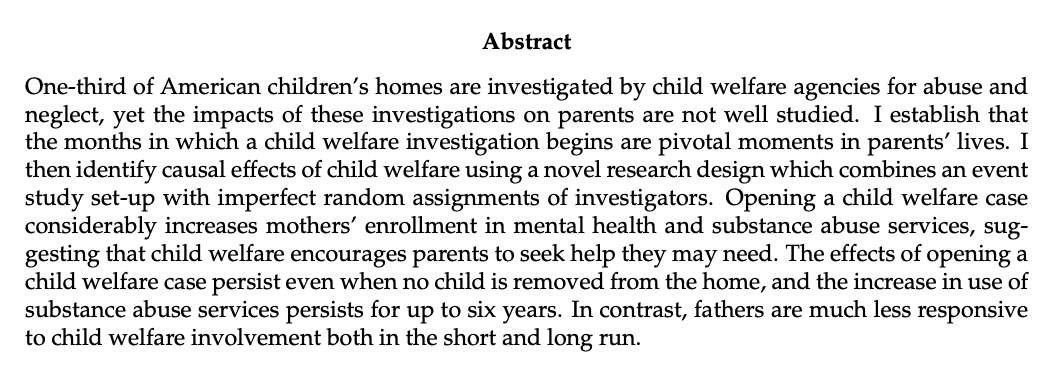 Marie-Pascale GrimonJMP: "Effects of the Child Protection System on Parents"Website:  https://scholar.harvard.edu/grimon 