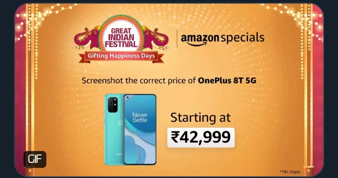 jakash76's tweet photo. @amazonIN #AmazonSpecicalsOnePlus8T5G #AmazonGreatIndianFestival. 

Price - 42999 rs https://t.co/roaf2U2pYH