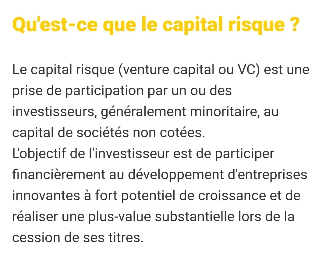 Il s'agit d'une prise de participation par un ou des investisseurs au capital d'une société non cotée à forte croissance possible et par la suite, faire une plus-value sur la cession des titres.M. Riordan est donc un financier qui excelle dans ce domaine. https://bpifrance-creation.fr/encyclopedie/financements/recours-a-investisseurs/capital-risque