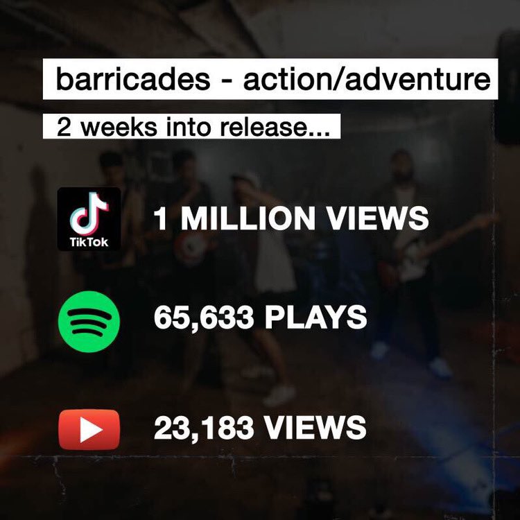 ActAdvBand's tweet photo. 1 MILLION VIEWS ON TIKTOK. Thanks everyone for all the love support youβve given us over the last 2 weeks. The response has been overwhelming. Love you all.
#barricades #poppunkincolor #1million #poppunk #chicagolocalmusic https://t.co/b9sjp43lqb