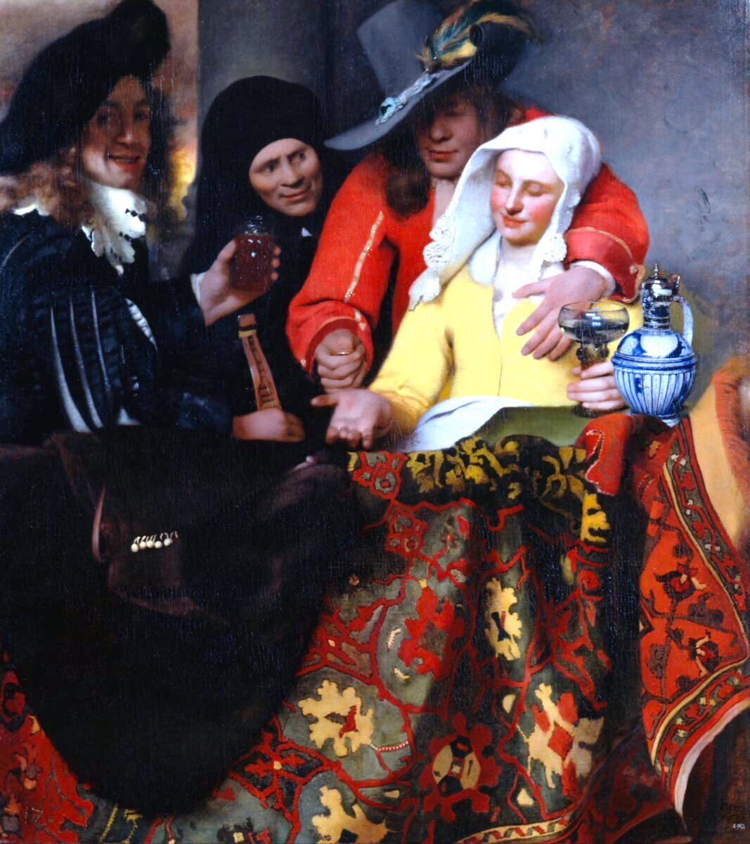 Vermeer married in 1653 after converting to Catholicism. His mother in law was wealthy & probably insisted on this - & the couple ended up living with her. Woman Asleep at a Table (1657), The Procuress (1656) & Girl Reading a Letter at an Open Window (1657)