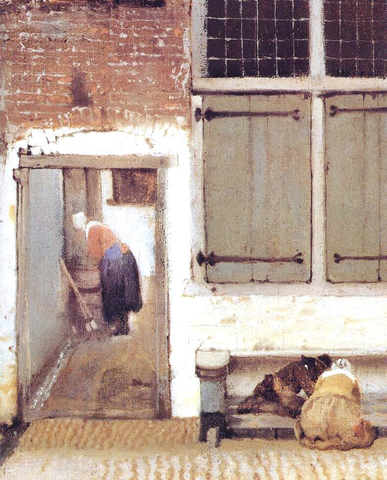 One of my favourite images by Vermeer is his Little Street (1657-8) where we get to see a Delft Street & the daily domestic scenes that might be encountered in the 17th C. The subtle colouring & technical perfection are superlative