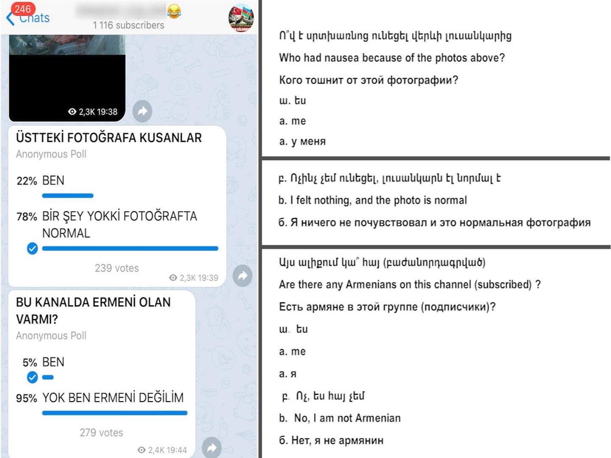 atatoyan's tweet photo. @OmbudsArmenia obtained proofs confirming that feasts, surveys, polls encouraging killings &amp; cruel treatment of #Armenians are organized in #Azerbaijani social media, then feast &amp; pride spread for committed atrocities; other forms of hatred towards Arm. are largely encouraged. https://t.co/m2i4Vxuc7z