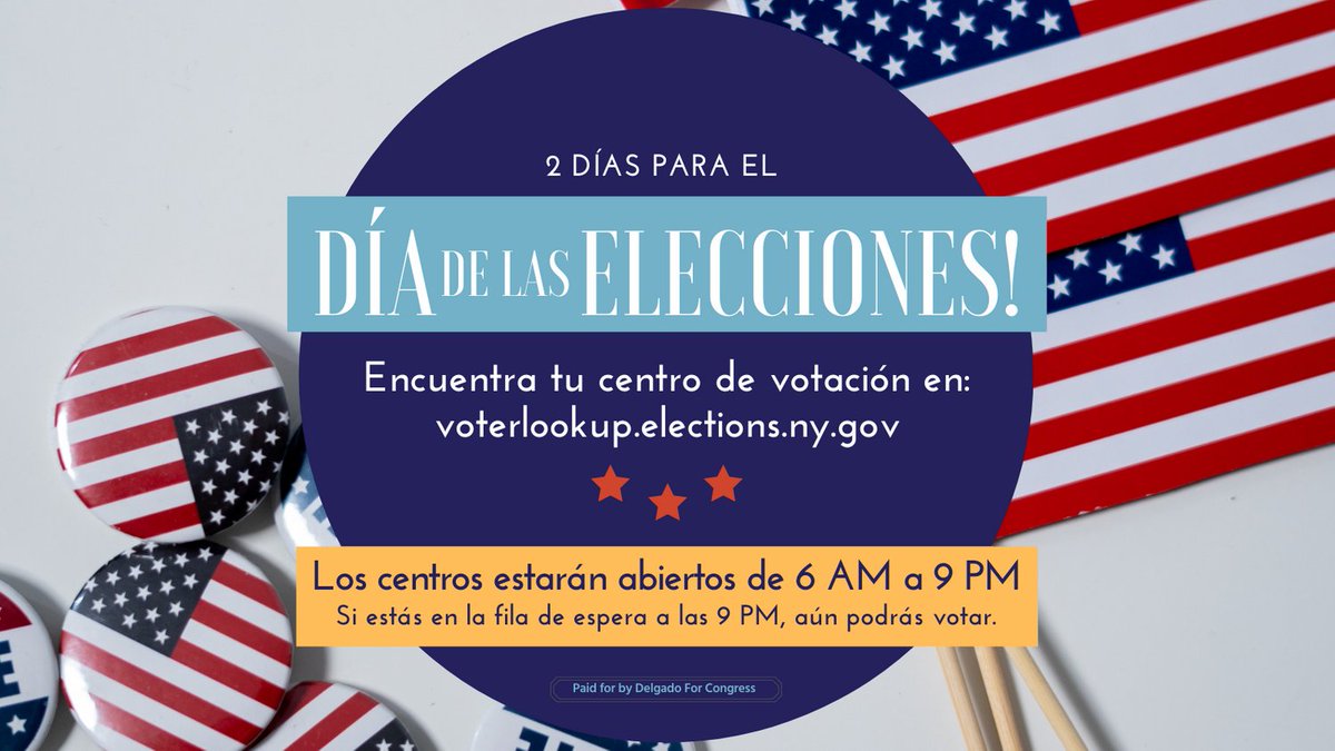 Election Day is Tuesday, November 3rd! Find your Election Day polling location at voterlookup.elections.ny.gov. Should you have any voting questions, contact your county board of elections or the NYDLC Statewide Voter Assistance Hotline at 855-895-2667