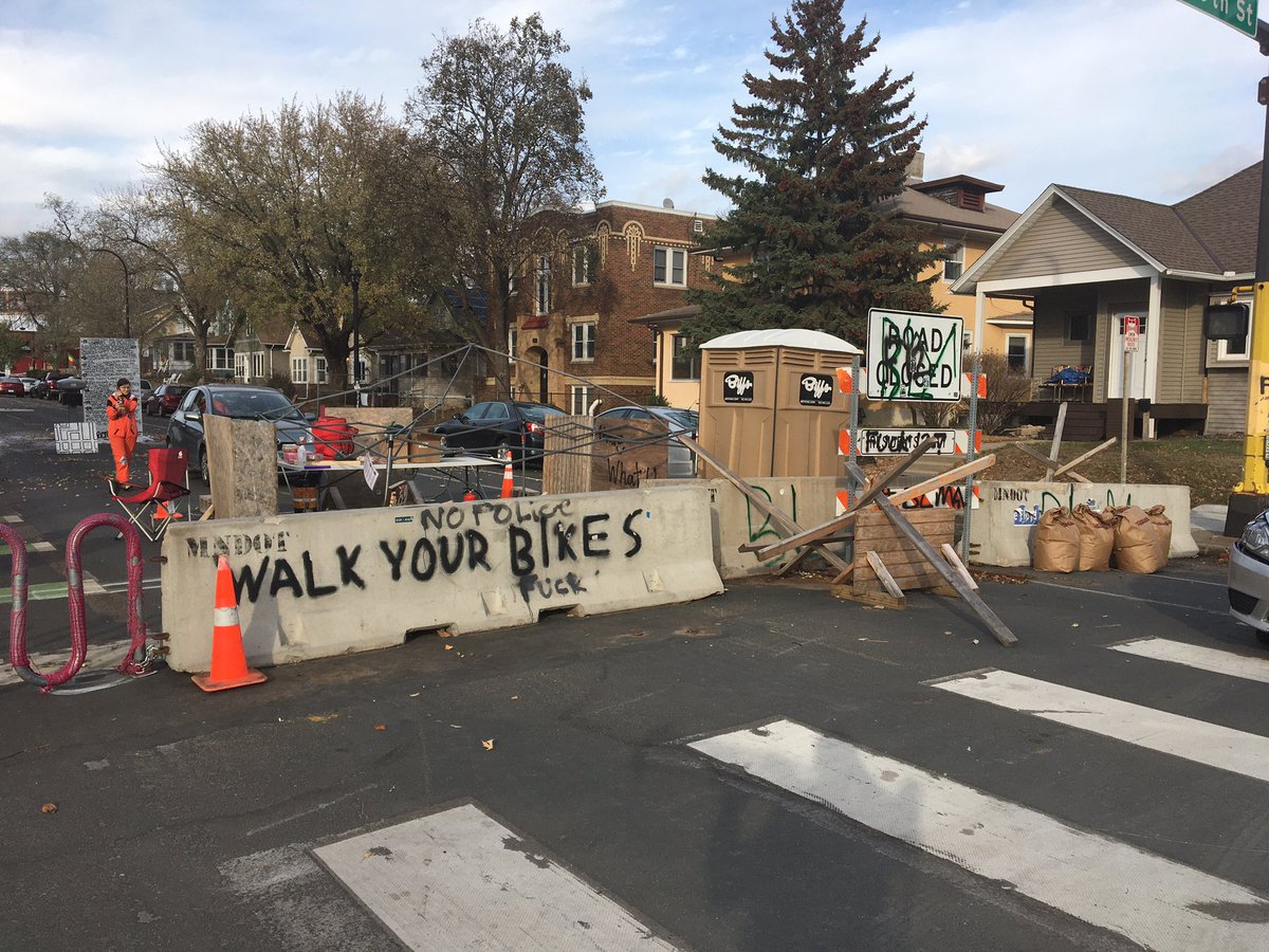 The 4 roadways to the area are blocked and guarded by people called “gatekeepers” or “caretakers.” They tell us that no police are allowed near the George Floyd Memorial and this area is an autonomous zone.  @globalnews