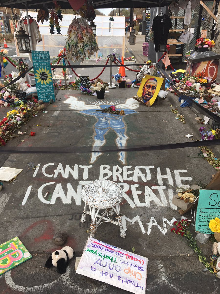 The place where George Floyd was killed is now covered by a tent and roped off. It’s surrounded with tons of flowers and tributes to Floyd. It’s seen as a sacred place in the community.  @globalnews