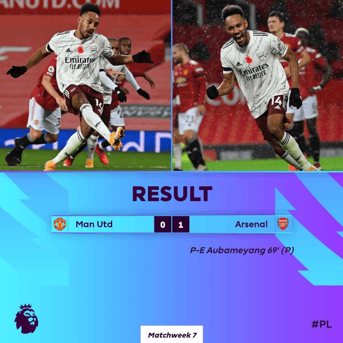 Talisman @Aubameyang7 scores his first League goal in six games drilling in the lone goal from the spot as <a href="/Arsenal/">Arsenal</a> claim a first win at <a href="/ManUtd/">Manchester United</a> in 14years. 
#MUNARS